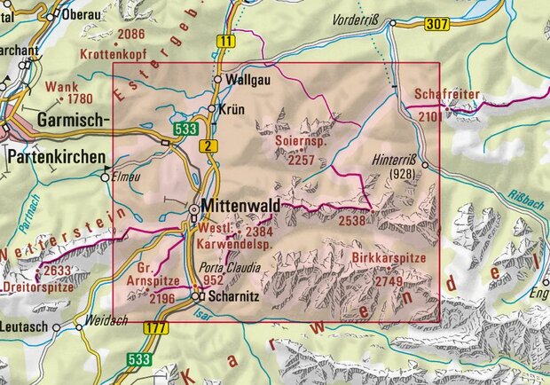 OeAV - Alpenvereinskarte BY10 Karwendelgebrige Nordwest - Soierngruppe (weg + ski)